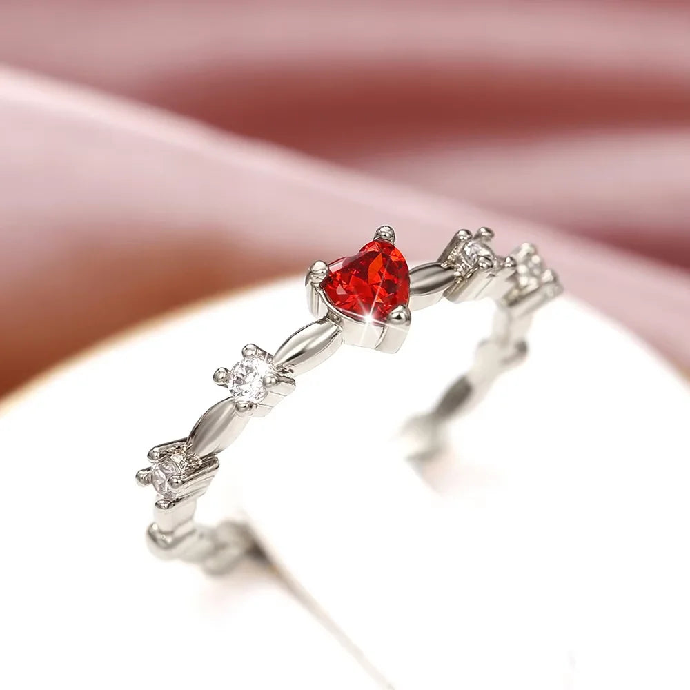 925 Sterling Silve Plated 18K Gold Zircon Red Love Heart Rings for Women Party Wedding High Quality Vintage Fine Jewelry Vera Lux