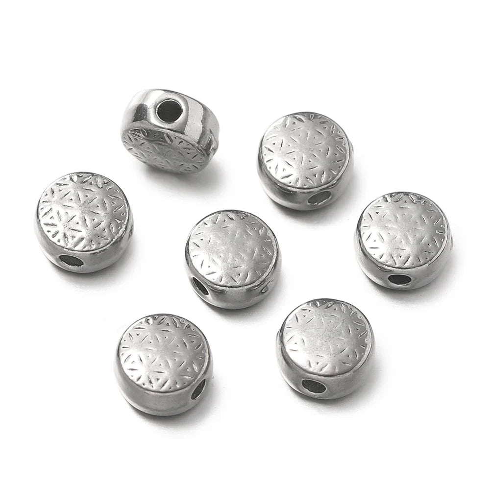 10Pcs/Pack Stainless Steel Various Shape Gold Steel Color Texture Spacer Beads for DIY Bracelet Jewelry Making Accessories Vera Lux