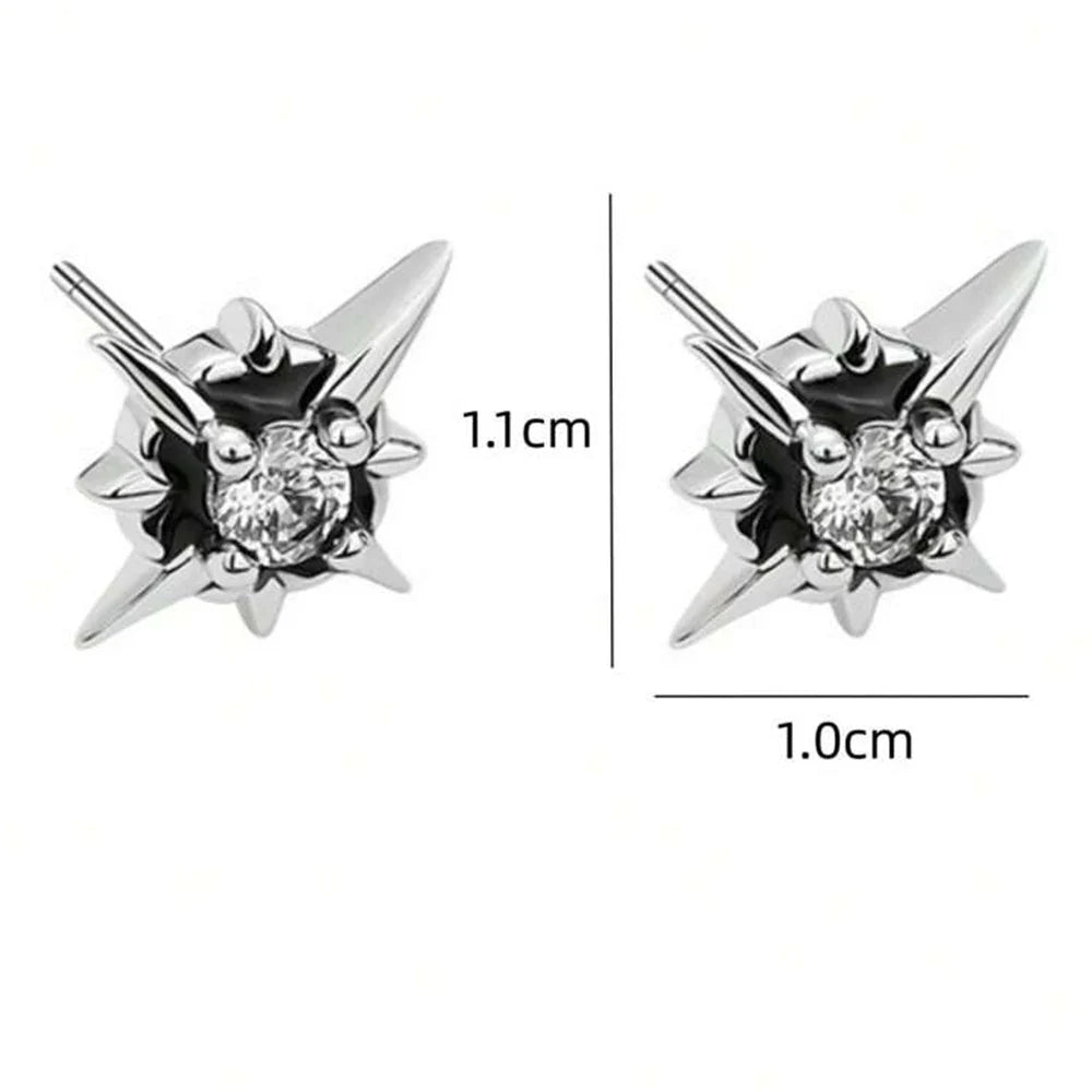 Black CZ Metal Star Earring Stud For Men Women Hip Hop Style Antique Silver Color Start Clear Crystal Couple Post Earrings Vera Lux