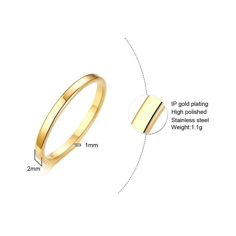 2mm 4mm 6mm 8mm Stainless Steel Wedding Ring for Women Flat Finger Rings Fashion Bijoux Femme Engagement Jewelry Vera Lux