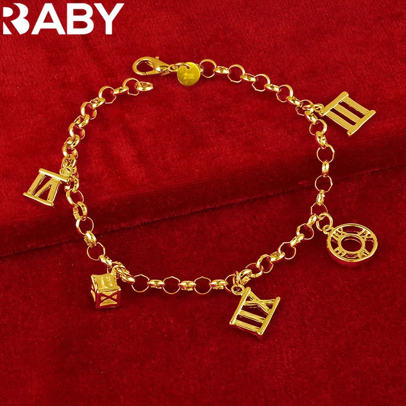 URBABY 18K Gold Roman Numerals Charm Chain Bracelet For Women Wedding Fashion Party Accessories Jewelry Gift Vera Lux