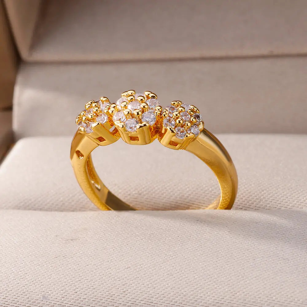 Zircon Flower Shaped Rings For Women Stainless Steel Open Ring Fashion Korean New Wedding Jewerly Gift Vera Lux