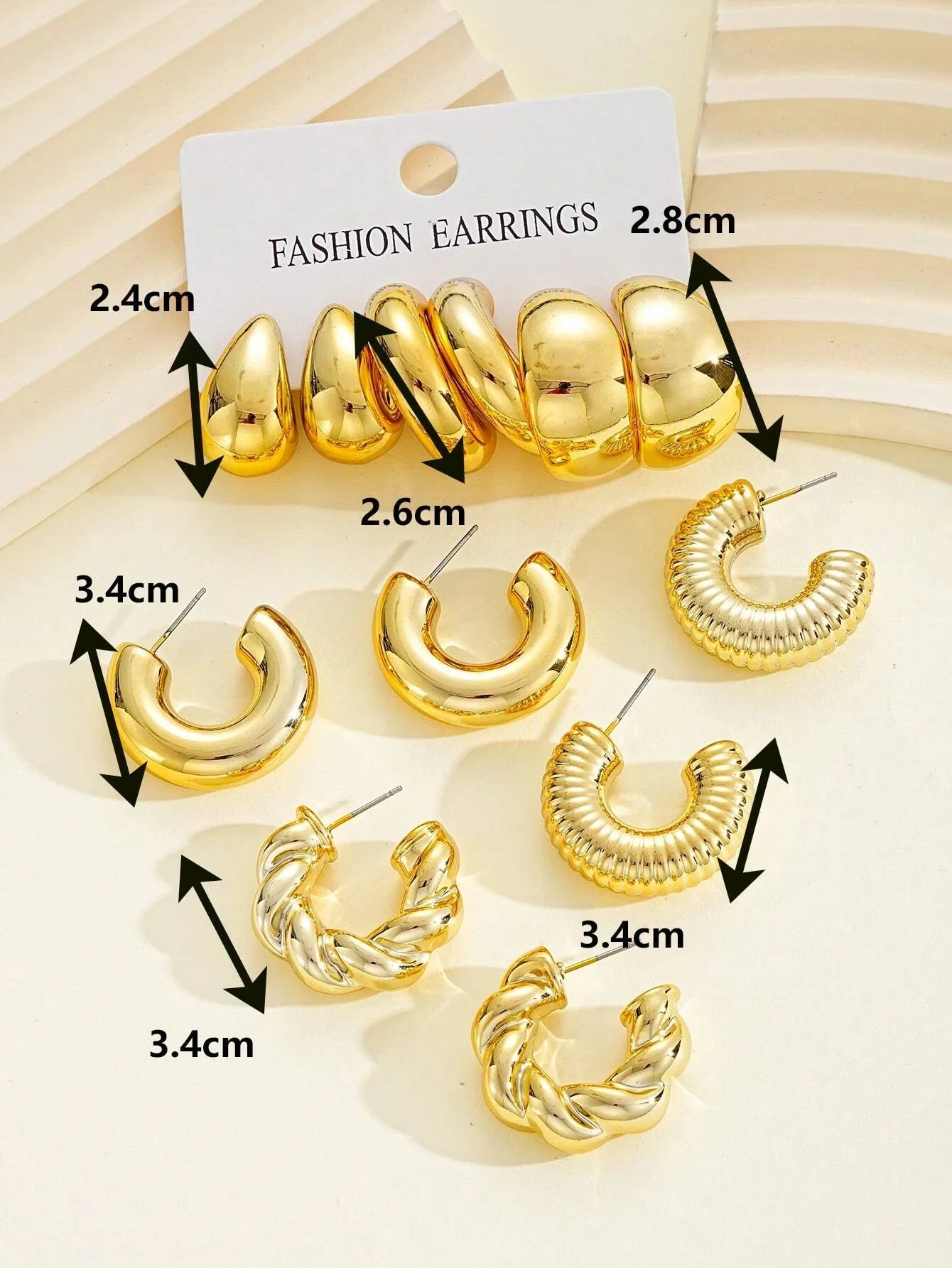 12pcs/Set Classic Fashion Twist C Shape Tear Drop Design Women's Gold-Color Earrings For Daily Workplace And Party Outfits 2024 Vera Lux