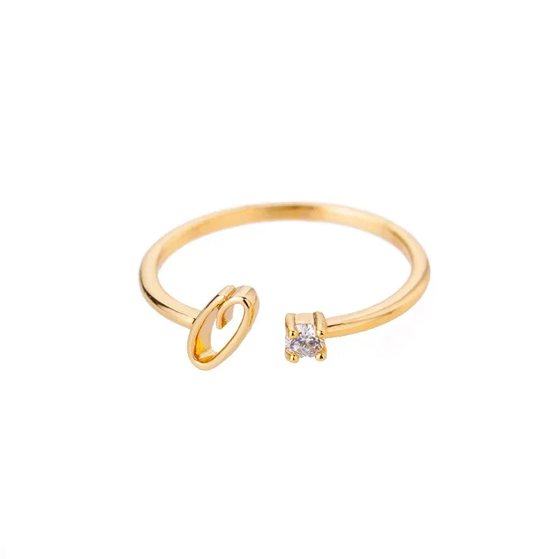 A-Z Initial Letter Open Rings for Women Stainless Steel Gold Color Zircon Adjustable Ring Trendy Couple Wedding Jewelry Gift Vera Lux