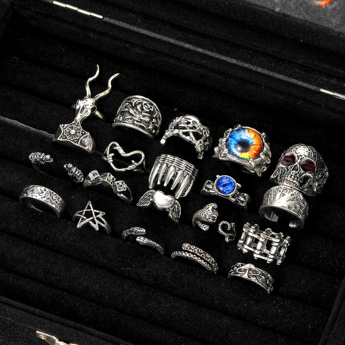 20Pcs/Set Retro Punk Gothic Rings for Women Men Silver Color Heart Evil Eyes Skull Snake Pentagram Rings Set Trendy Jewelry Gift Vera Lux