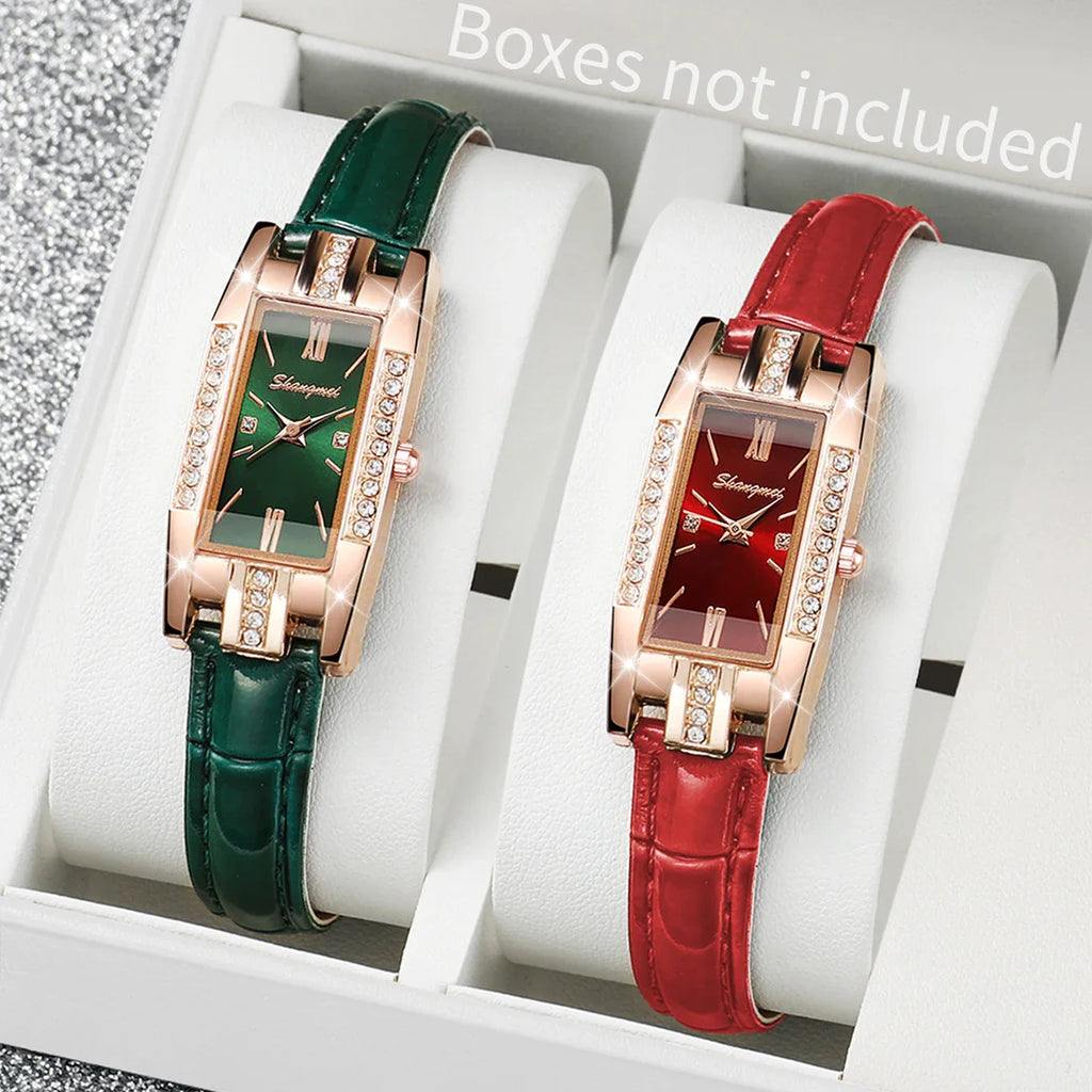 2PCS/Set Women's Watches Fashion Rectangle Leather Band Quartz Watch（Without Box） Vera Lux