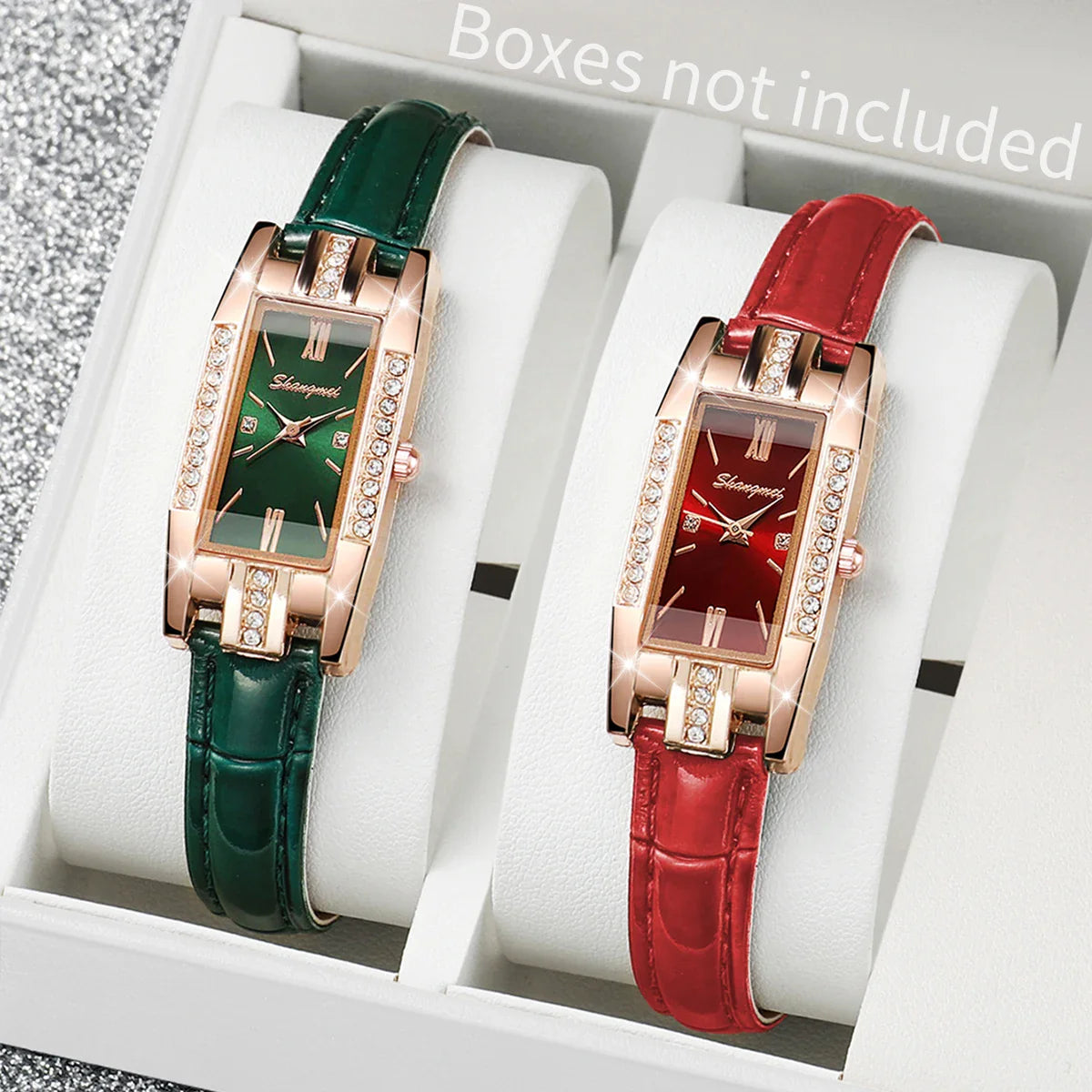 2PCS/Set Women's Watches Fashion Rectangle Leather Band Quartz Watch（Without Box） Vera Lux