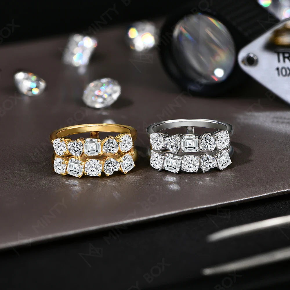 MINTYBOX 3.5ct Moissanite Wedding Band Ring with Lab Diamond S925 Sterling Silver Engagement Rings For Women Fine Jewelry Gift Vera Lux