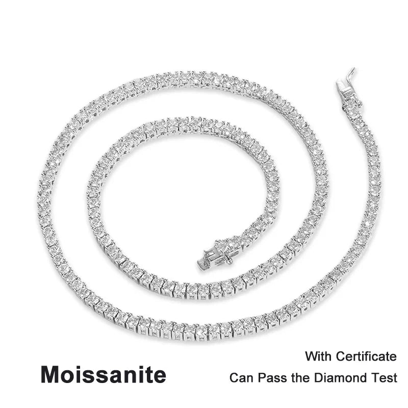 NeeTim 3/4/5mm Moissanite Tennis Necklace for Women Man S925 Silver with 18k Gold Plated Neck Chains Trendy Hiphop Party Jewelry Vera Lux