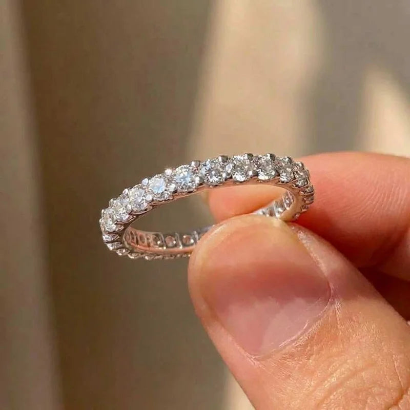 925 Sterling Silver New Trendy Thin Finger Rings Band with Shiny Cubic Zirconia Simple Stylish Daily Wear Jewelry for Women Vera Lux