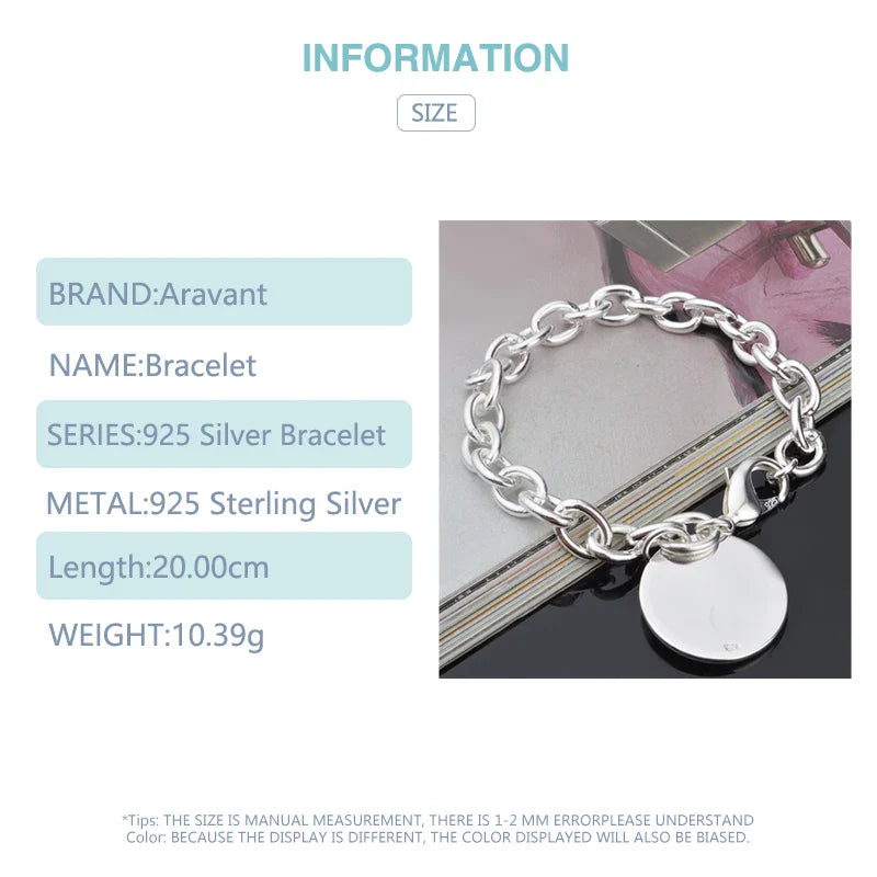 Aravant 925 Silver Round Bracelet Chains For Women Fashion Wedding Jewelry Accessories Vera Lux