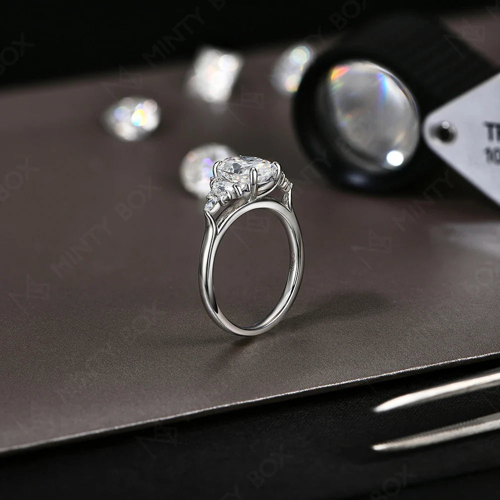 MINTYBOX 3.0ct Lab Grown Diamond Engagement Ring S925 Sterling Silver Oval Moissanite Rings For Women 18K Gold Plated Jewelry Vera Lux