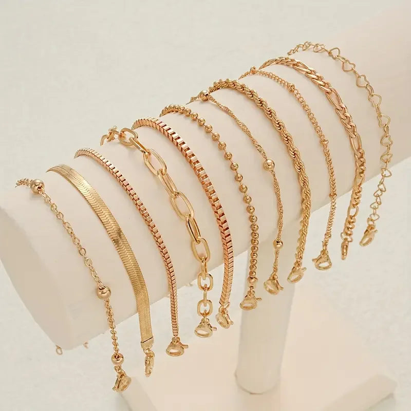 11pcs Chic Snake Chain Bracelet Set for Women Boho Simple Elegant Heart Geometric Chain Vacation Date Casual Jewelry Gifts 2025 Vera Lux