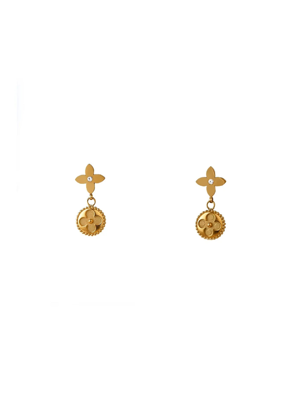 Elegant Temperament Premium Sense Of One Hundred Stainless Steel Four-Leaf Clover Round Pendant Flower Earrings Female Vera Lux