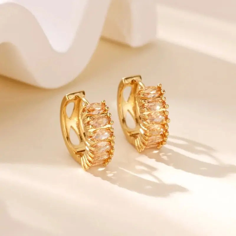 Zircon Hoop Earrings For Women Stainless Steel Gold Color Piercing Earring 2025 New Trend Fashion Wedding Couple Jewelry Gift Vera Lux