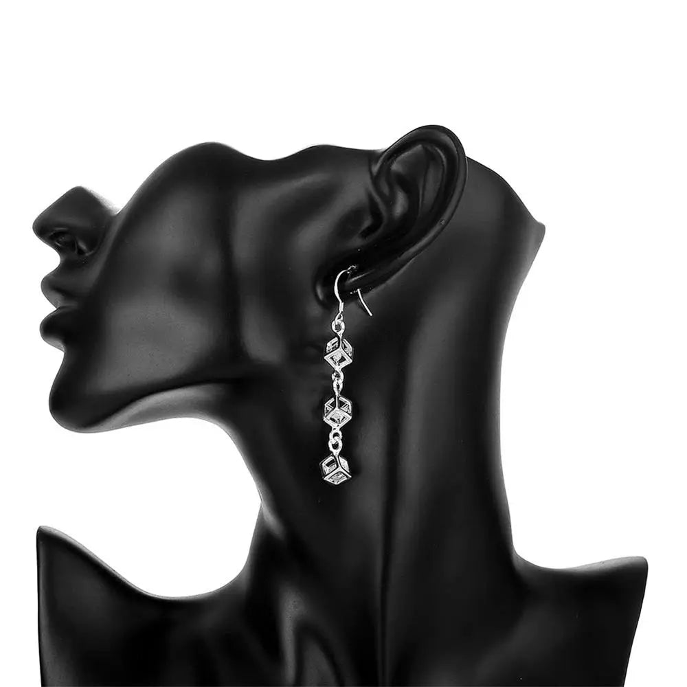 Hot Fine 925 Sterling Silver crystal lattice drop Earrings for Woman noble fashion party Jewelry Trendsetter Christmas Gifts Vera Lux