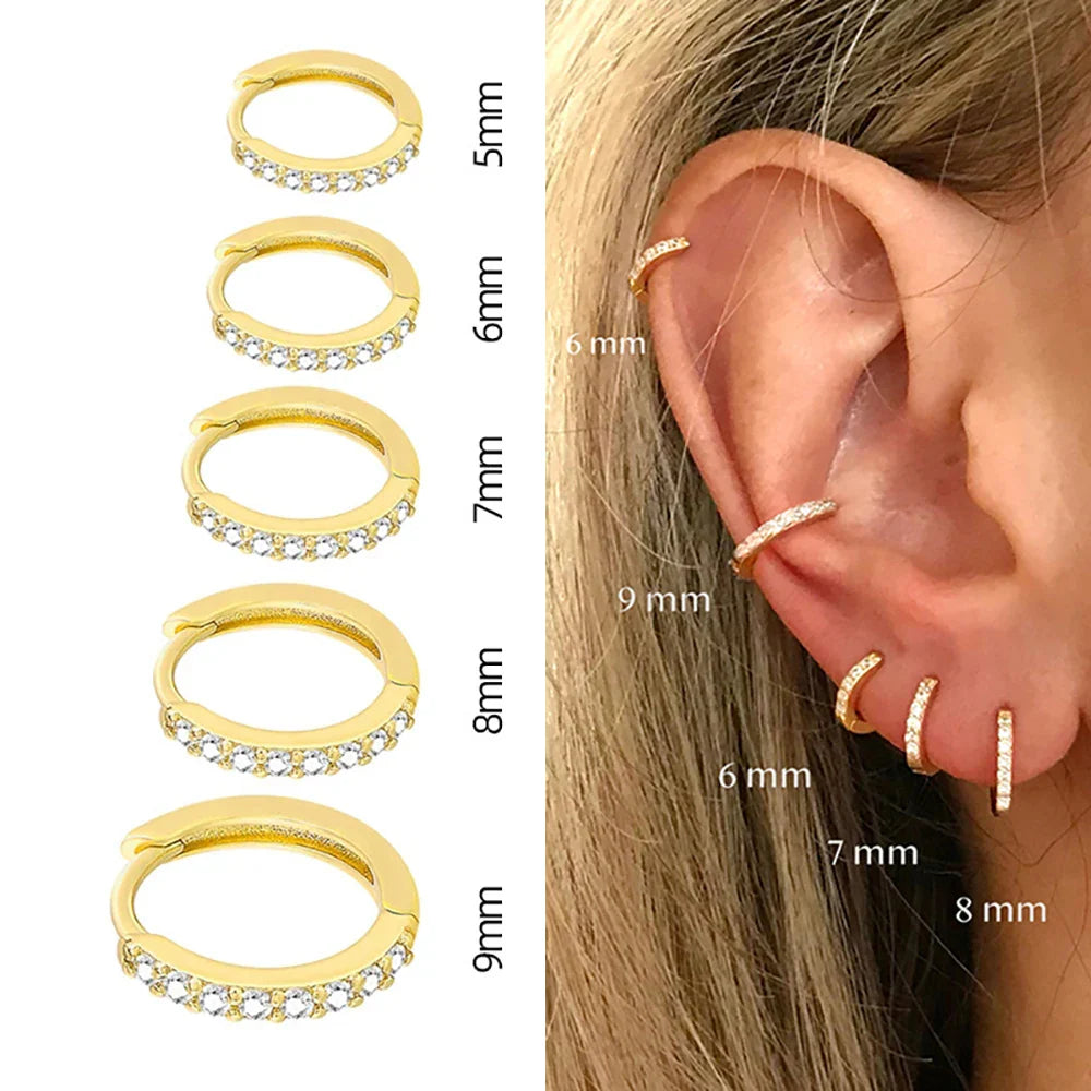 2PCS Stainless Steel Minimal Crystal Zirconia Hoop Earrings Gold Silver Color Small Huggie Cartilage Earring Piercing Jewelry Vera Lux