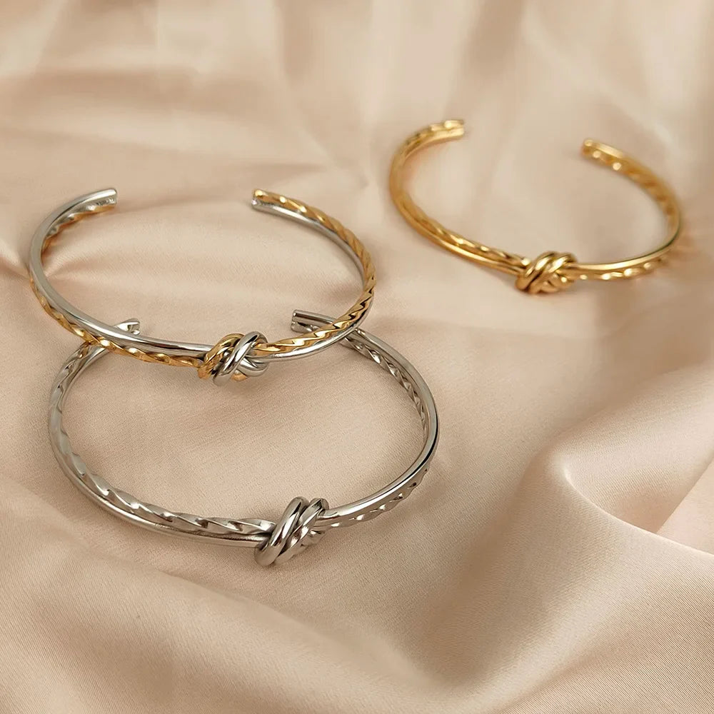 Women's Bangles Twisted Wrap Knot Bracelet Punk Stainless Steel Jewelry for Men Women Wrist Cuff Bracelets Bangle Accessories Vera Lux