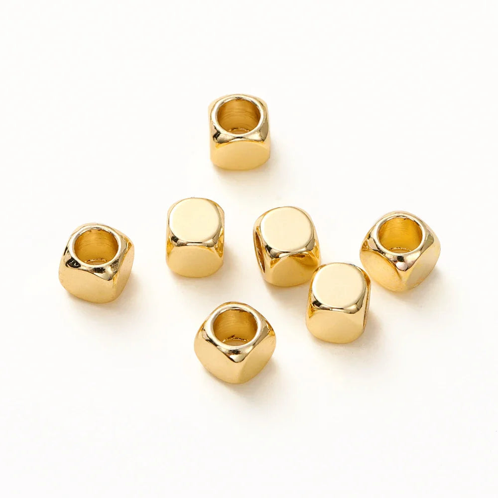 50pcs/lot 14K 18K Gold Brass Cube Square Spacer Beads Loose Charm Bead for DIY Bracelets Necklace Jewelry Making Accessories Vera Lux