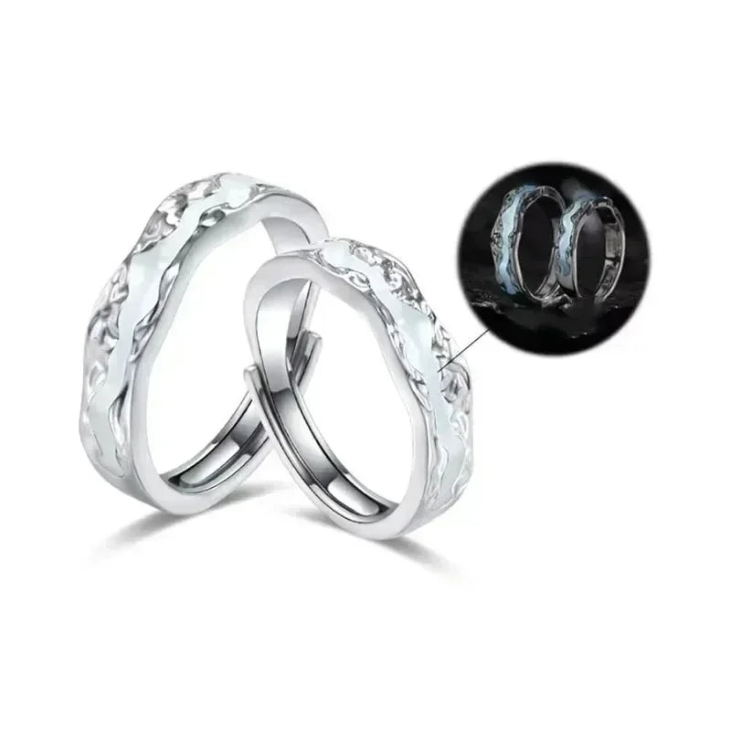 New Enamel Luminous Adjustable Finger Ring Vintage Luxury Love Couples Rings Glow In Dark Y2K Jewelry Valentine's Day Gifts Femstylo