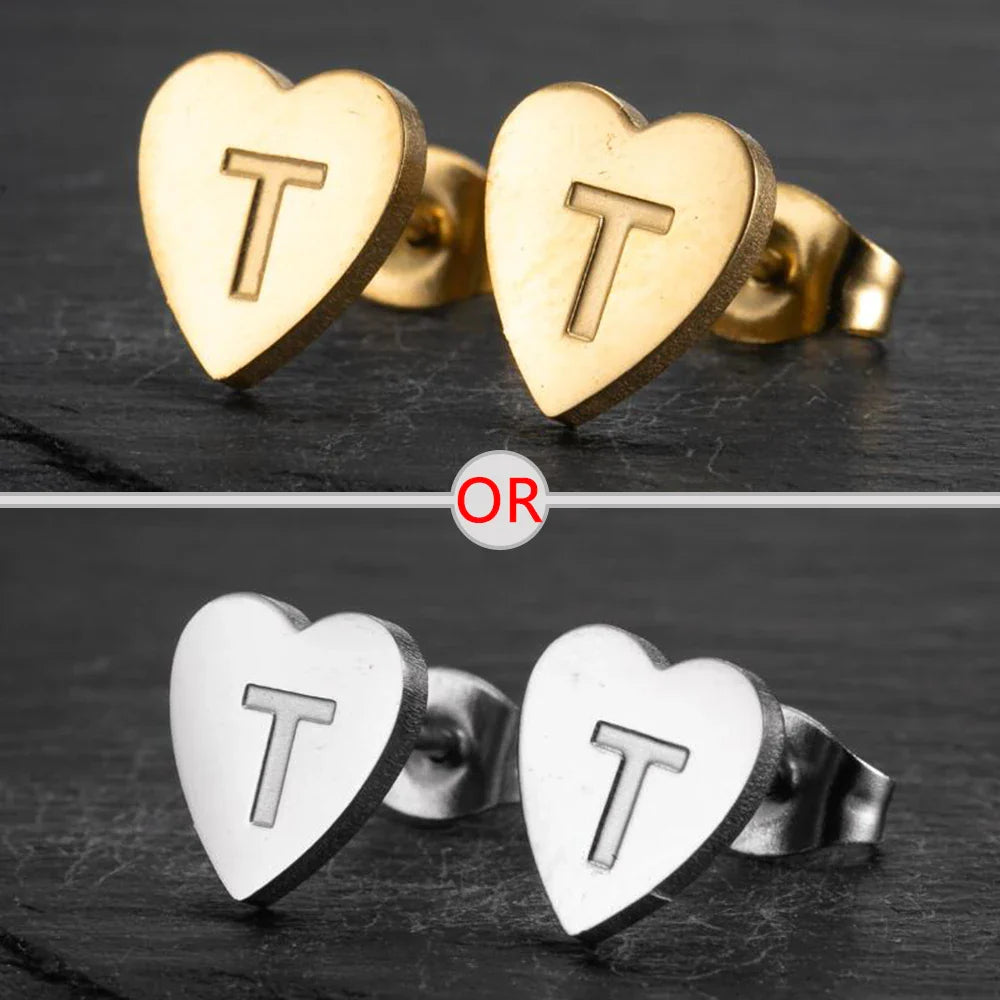 100% Stainless Steel A-Z Initial Earrings for Women Girls Personalize Letter Name Heart Stud Earring Family Jewelry Best Gifts Vera Lux