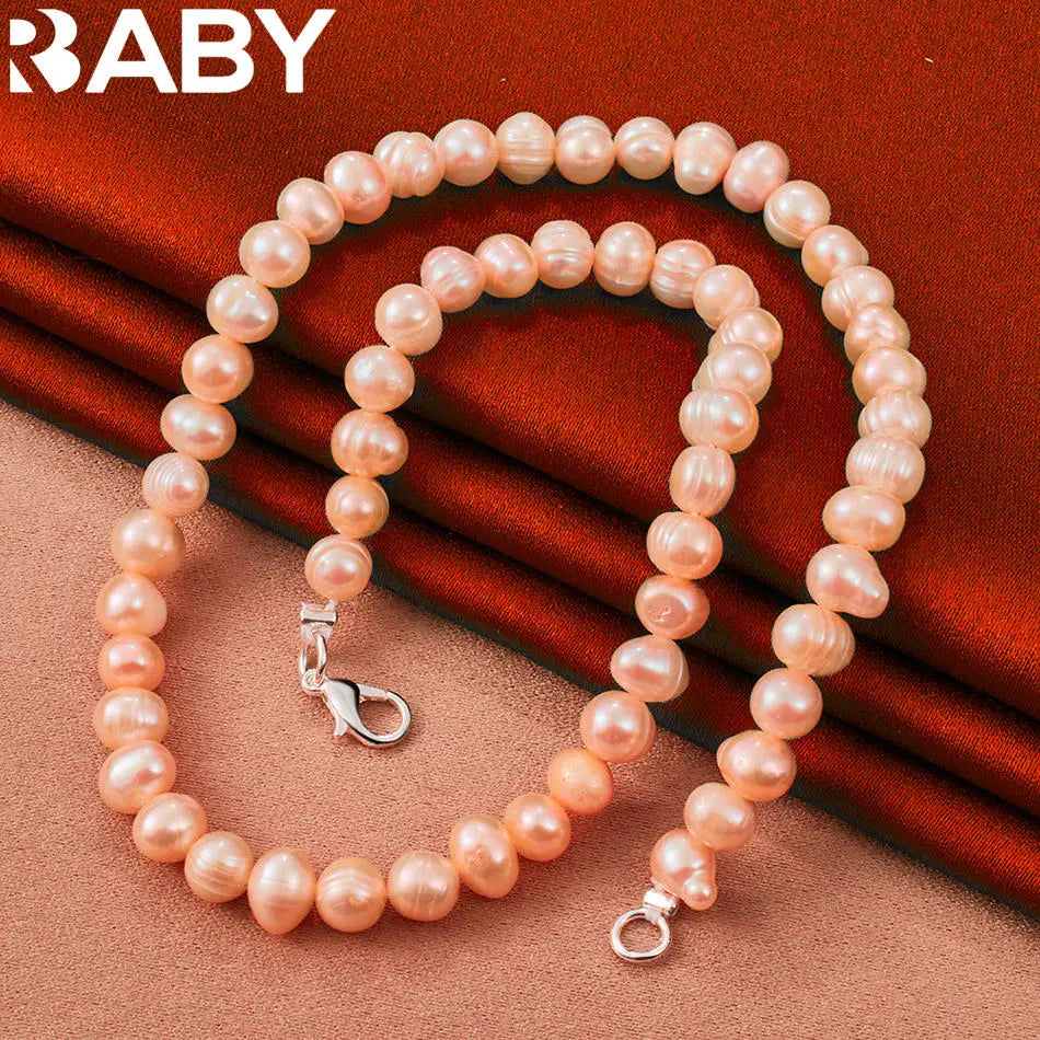 URBABY 925 Sterling Silver 40-50cm White&Pink&Purple Pearl Necklace For Women Charm Trend Birthday Gifts Fashion Party Vera Lux