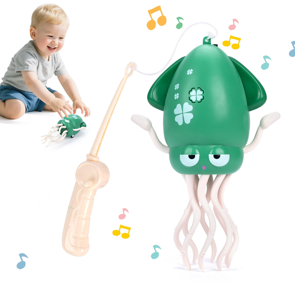 Electronic Dancing Squid Toys with Light&Music Funny Induction Lying Flat Squid Toddler Interactive Development Tummy Time Gifts Whatever the Treasure