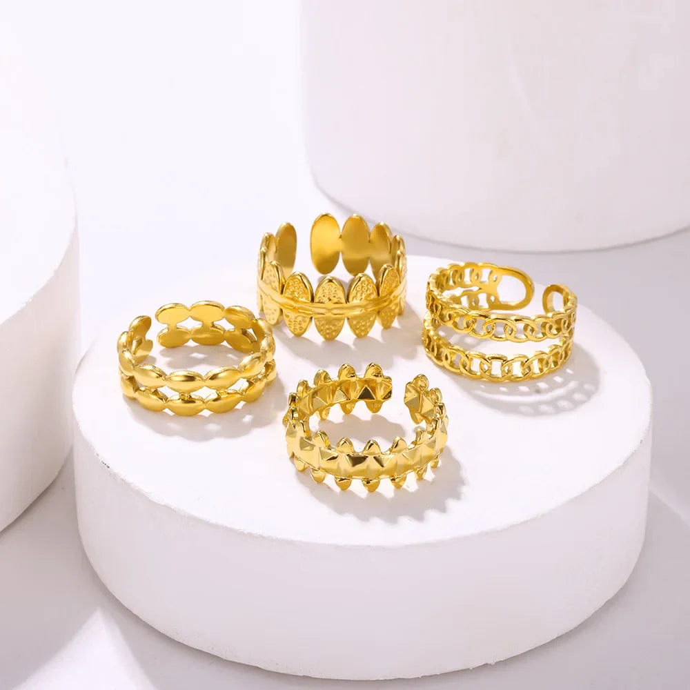 Stainless Steel Double Layer Rings for Women Vintage Hollow Out Geometric Finger Ring Fashion Jewelry Wedding Birthday Gift Vera Lux