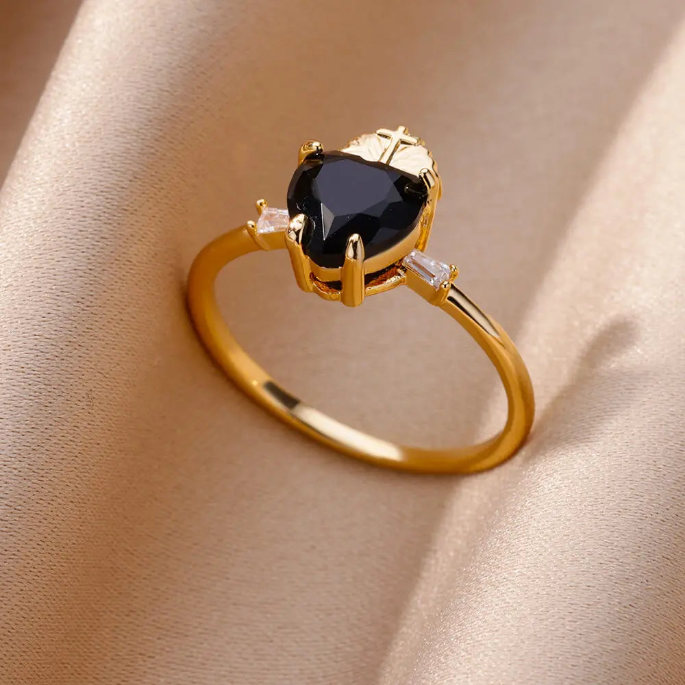 Gold Color Stainless Steel Ring for Women Colorful Cubic Zircon Heart Opening Adjustable Ring Fashion Jewelry Wedding Gift Vera Lux