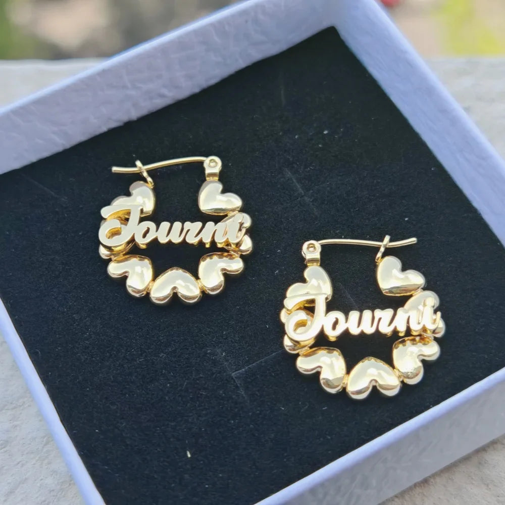 LeeChee Cute Heart Hoop Gift Customized Name Mini Earrings Personalized Party Jewelry Vera Lux
