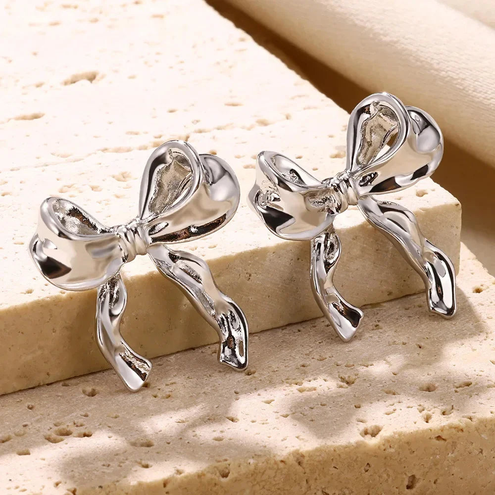 Vintage Bowknot Stainless Steel Earrings For Women Elegant Jewelry Gold Plated Stainless Steel Stud Earring Christmas Jewelry Vera Lux