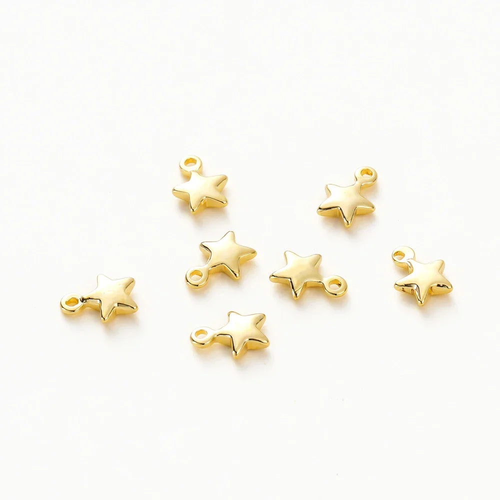 20pcs/lot 5x7MM Hole 1.0MM 14K 18K Gold Color Plated Brass Small Star Charms High Quality Pentant For Diy Jewelry Accessories Vera Lux