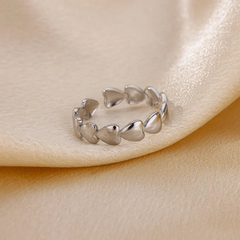 Stainless Steel Heart Rings For Women Opening Adjustable Gold Color Heart Ring Wedding Couple Christmas Jewelry Party Gifts Vera Lux