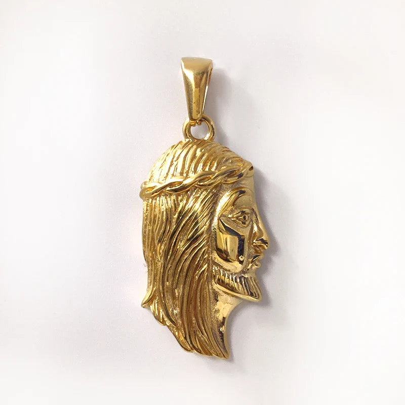Hip - Hop Stainless Steel 18K Gold Plated Jesus Head Pendant Necklace Waterproof Jewelry For Ideal Men's Gift Vera Lux