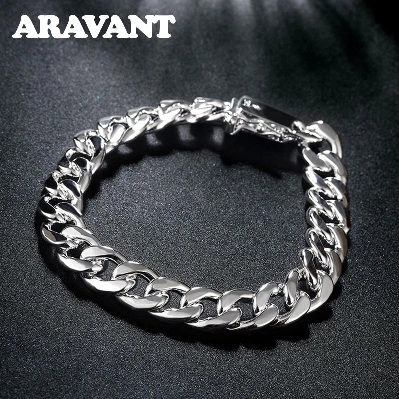 Aravant 925 Silver 10MM Necklace Bracelets Chain Set For Men Women Fashion Jewelry Vera Lux