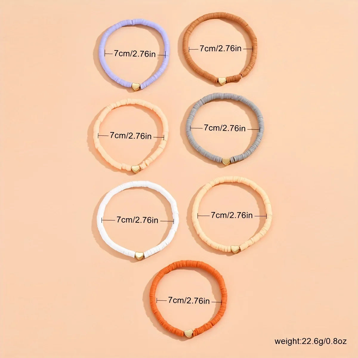 7Pcs Colorful Stackable Anklet Set For Women Heart Charm Soft Clay Pottery Layering Ankle Bracelet Girls Summer Beach Jewelry Vera Lux