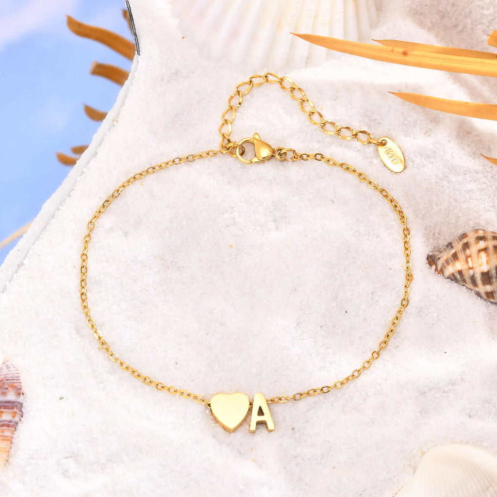 Women Heart Initial Anklet Bracelets Adjustable Beach Jewelry Hypoallergenic Stainless Steel Personalized Name Foot Chain Anklet Vera Lux