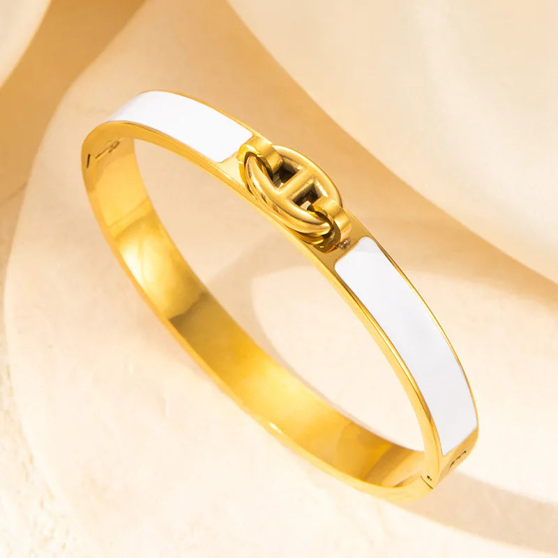 1PCS H-shaped Pig Nose Bracelet Stainless Steel Fashionable And Versatile Enamel Drip Rubber Bracelet Women's Jewelry Vera Lux