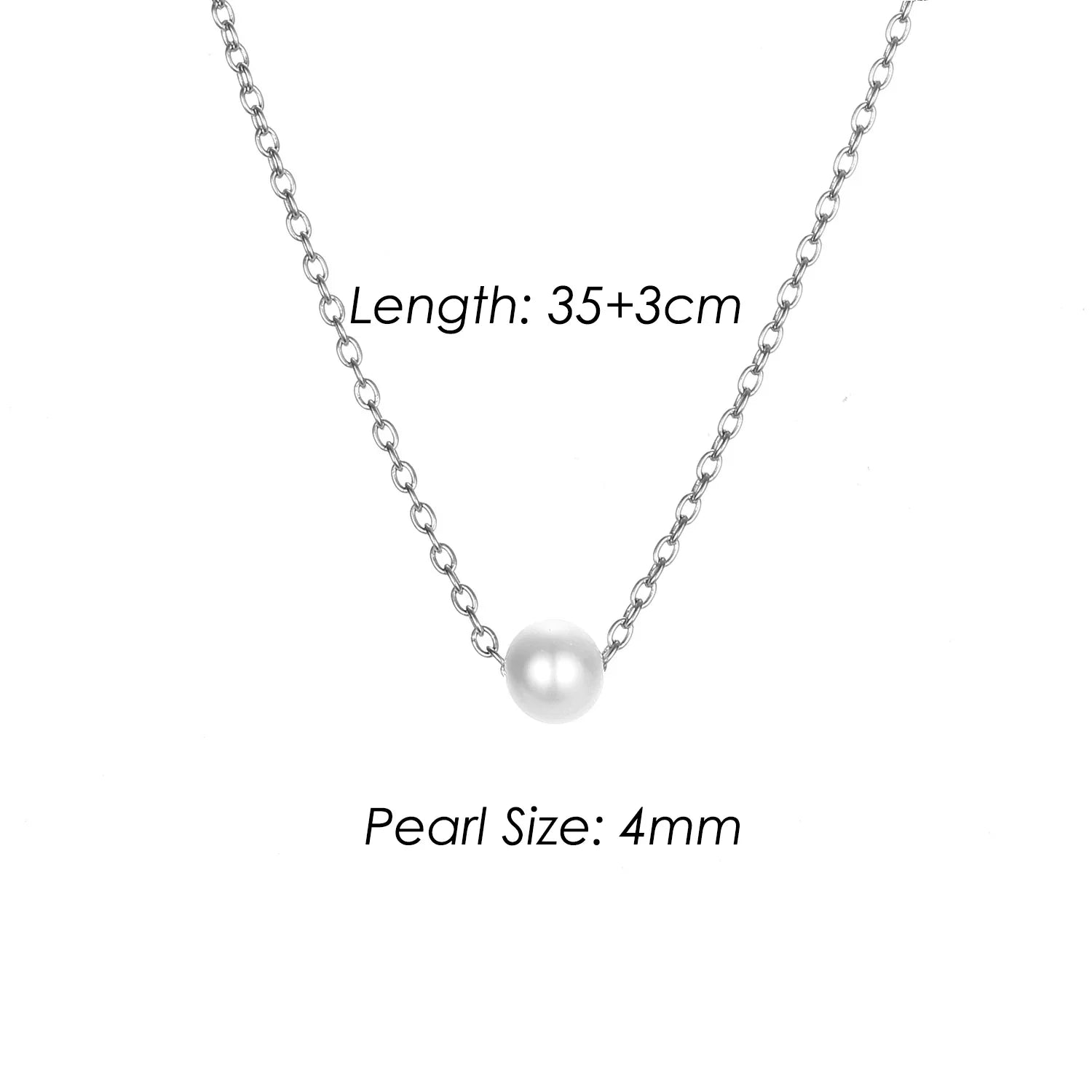 4MM Simulated-pearl Pendant Necklace for Women Dainty Stainless Steel Gold Color Necklace Women Vera Lux