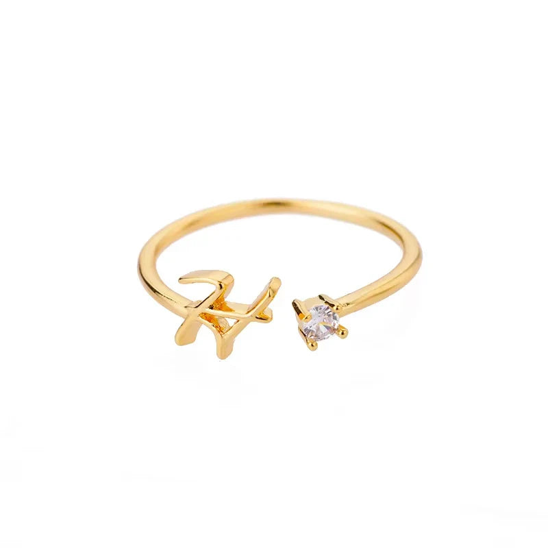 A-Z Initial Letter Open Rings for Women Stainless Steel Gold Color Zircon Adjustable Ring Trendy Couple Wedding Jewelry Gift Vera Lux