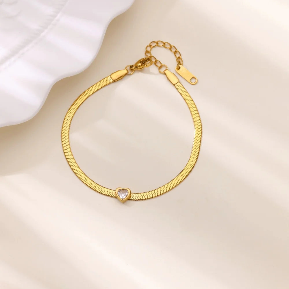 Zircon Birthstone Heart Bracelets For Women Gold Color Stainless Steel Heart Bracelet Wedding Birthday Luxury Jewelry Gift Vera Lux