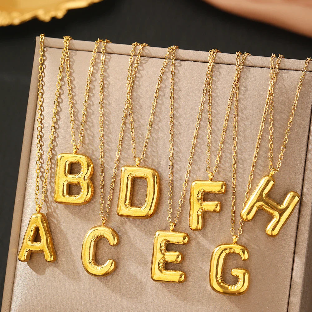 Stainless Steel Necklace New Premium birthday present 26 Letter Hollow Pendant Simple Fine Necklace For Women Jewelry Party Gift Vera Lux
