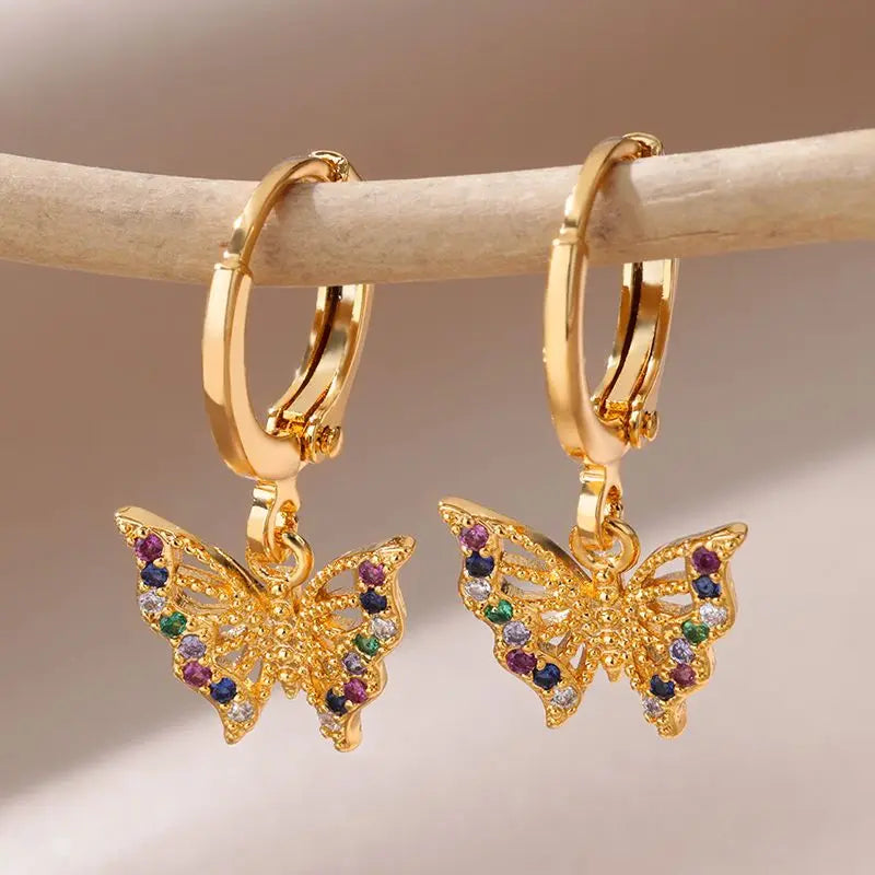 Zircon Butterfly Pendientes Earrings for Women Stainless Steel Gold Color Piercing Earring Girl y2k Jewelry aretes bijoux mujer Vera Lux