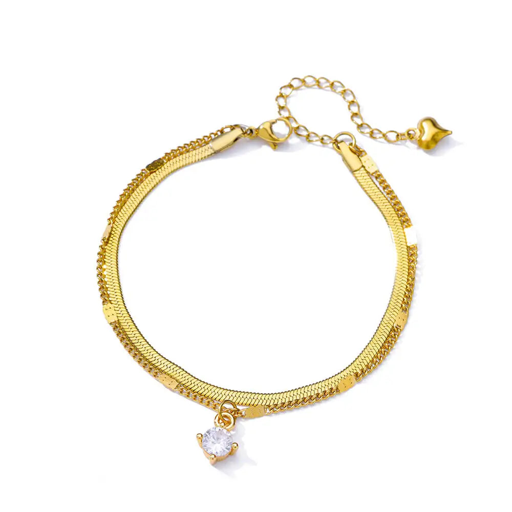 Zircon Circle Bead Anklets For Women Gold Color Stainless Steel Anklet Double Snake Chain Summer Beach Accessories Jewelry Gift Vera Lux