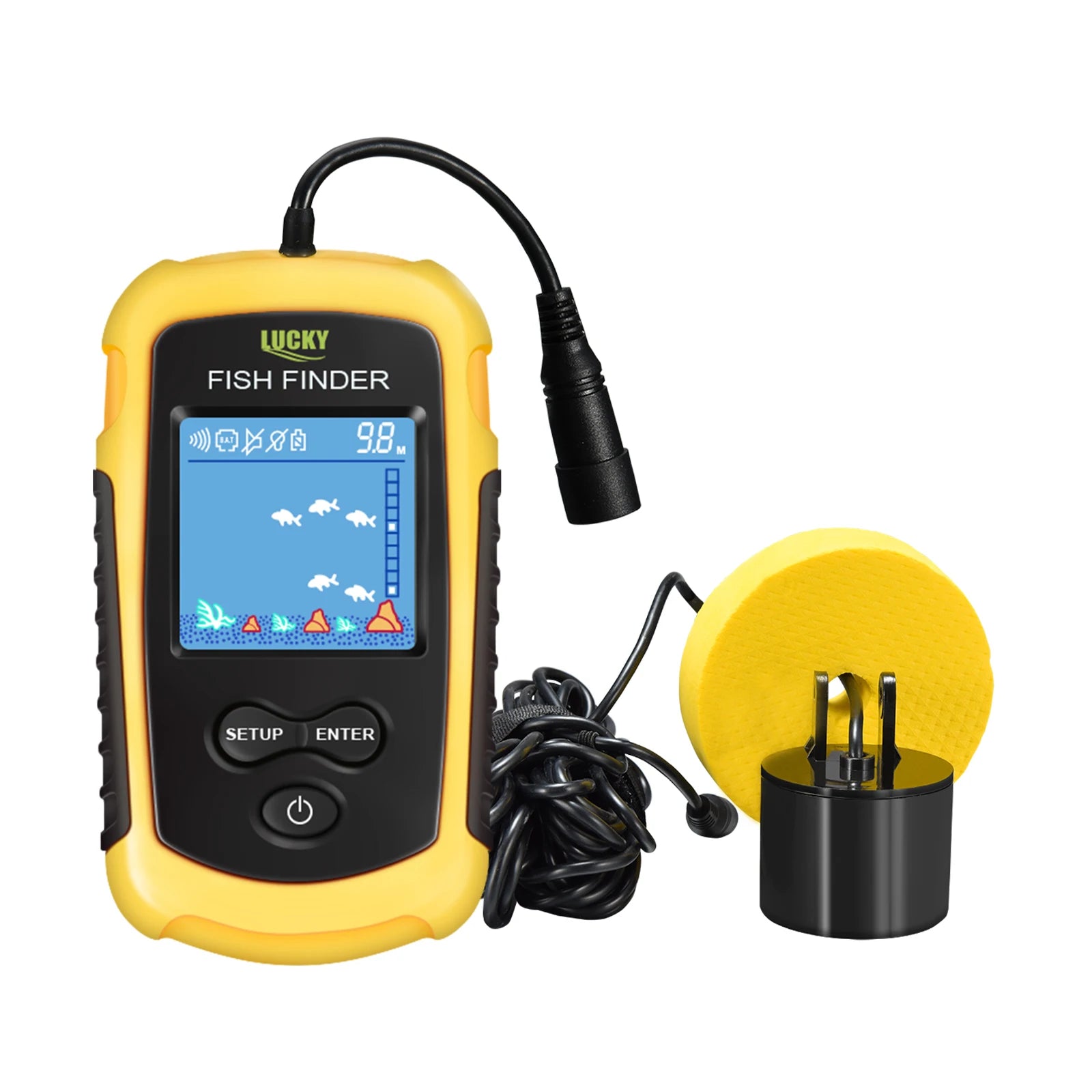 FFC1108-1 Alarm 100M Portable Sonar Fish Finders 45 degrees Sonar Coverage Echo Sounder Alarm Transducer Lake Sea Fishing Whatever the Treasure