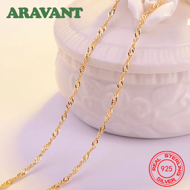 Aravant 925 Silver 1.3mm 18K Gold Water Wave Necklaces Chains For Women Fashion Jewelry Vera Lux