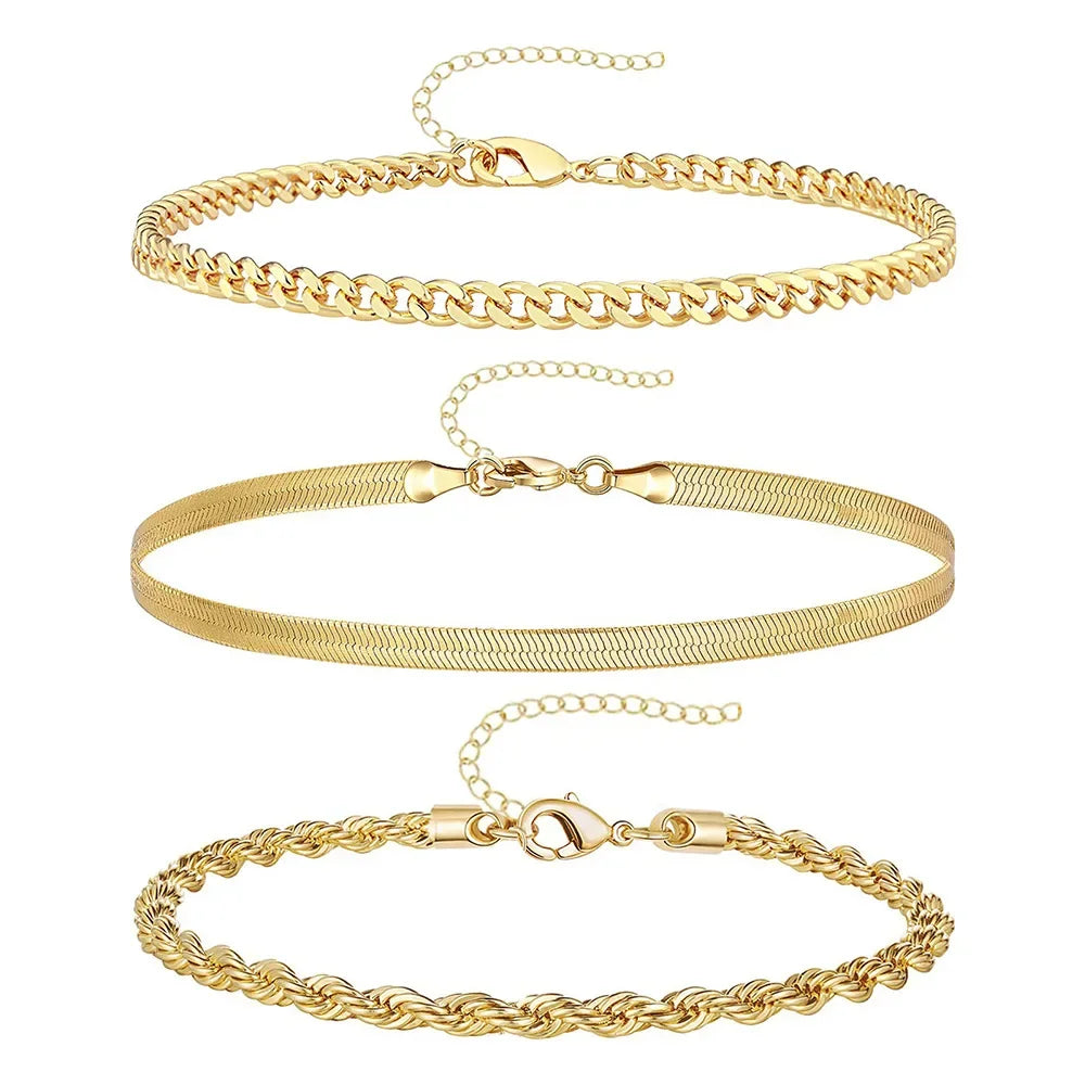 3Pcs Stainless Steel Beach Anklet Set For Women Waterproof Snake Twisted Rope Chain On Foot Jewelry Girls Summer Ankle Bracelet Vera Lux