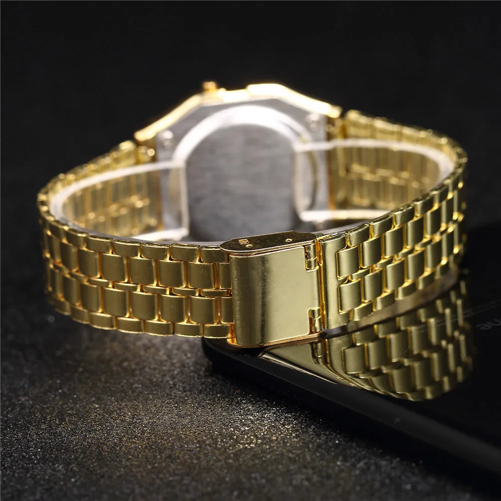 Elegant Digital Watch For Women Gold Silver Stainless Steel Business Ladies Electronic Wrist Watches Man Clock Zegarek Damski Vera Lux