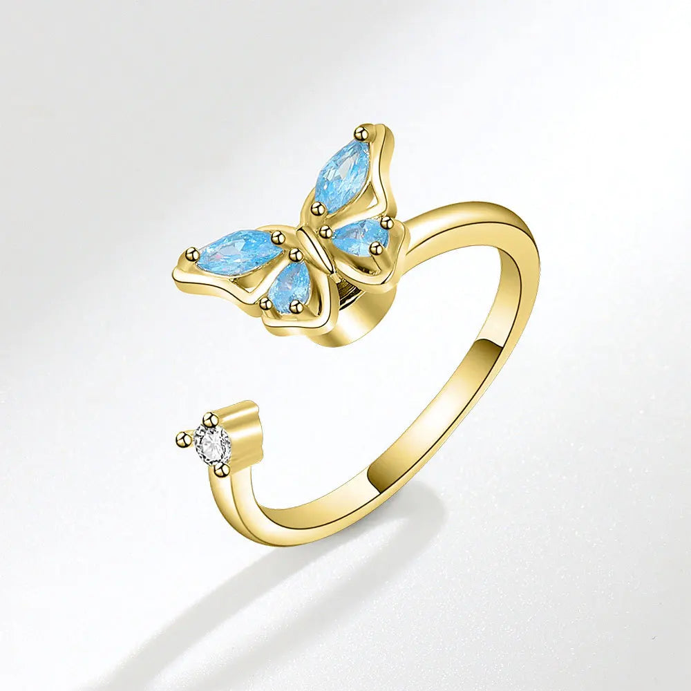 SMJEL Fidget Spinner Ring Anxiety for Women Multiple Crystal Flower Eye Butterfly Animal Ring Rotate Anti Stress Wedding Jewerly Vera Lux