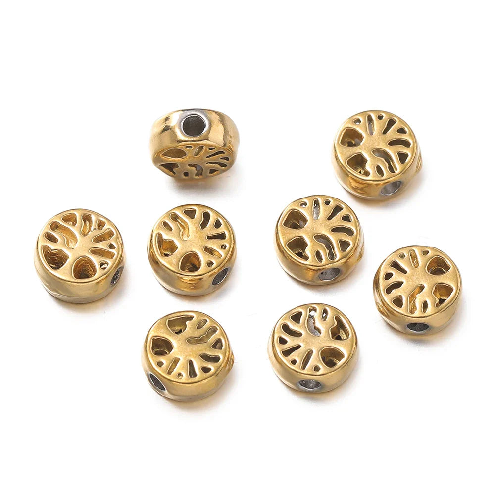 10Pcs/Pack Stainless Steel Various Shape Gold Steel Color Texture Spacer Beads for DIY Bracelet Jewelry Making Accessories Vera Lux